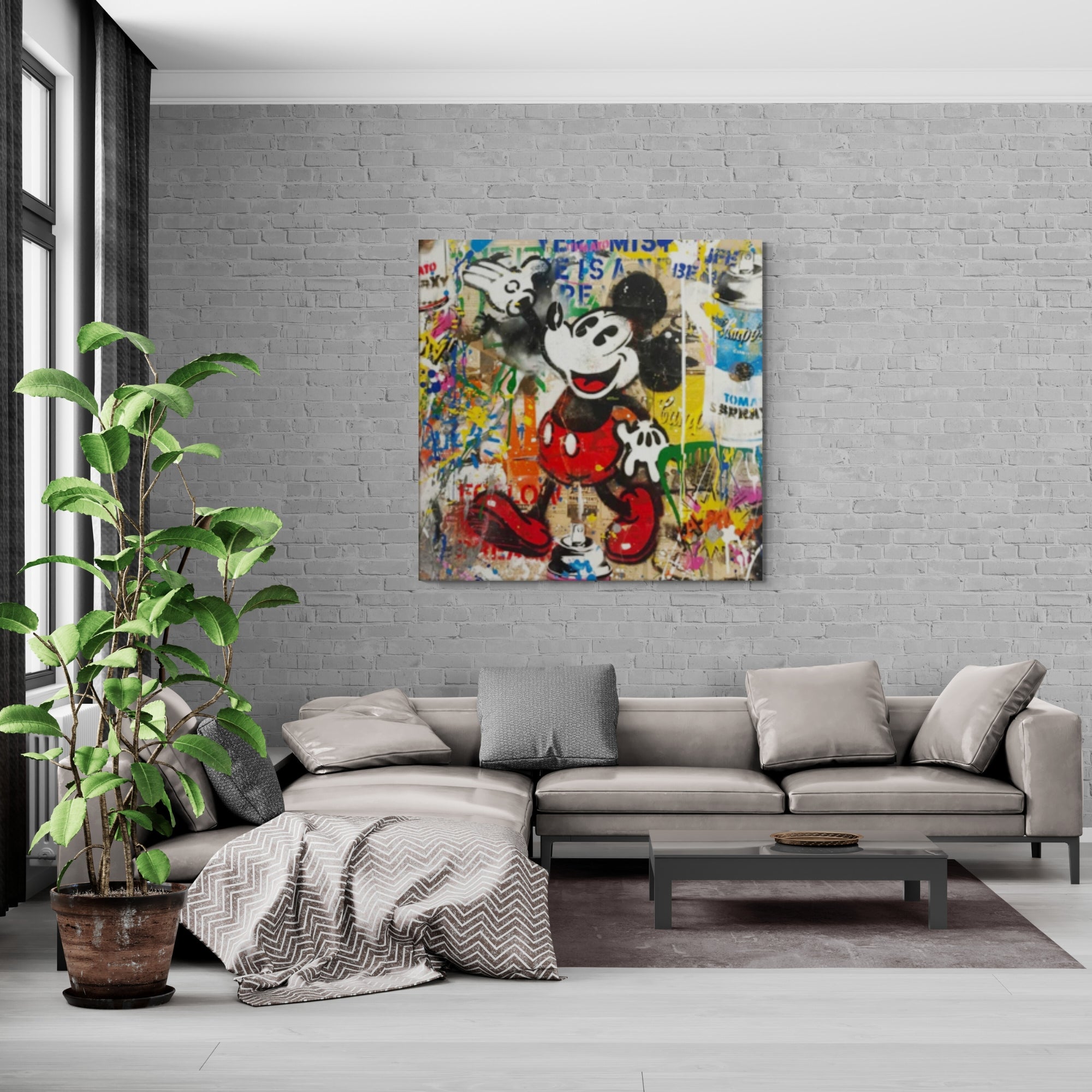 Contemporary Graffiti Mickey Painting – Modern wall art blending street art energy with classic animation. Bold colors and expressive textures!
