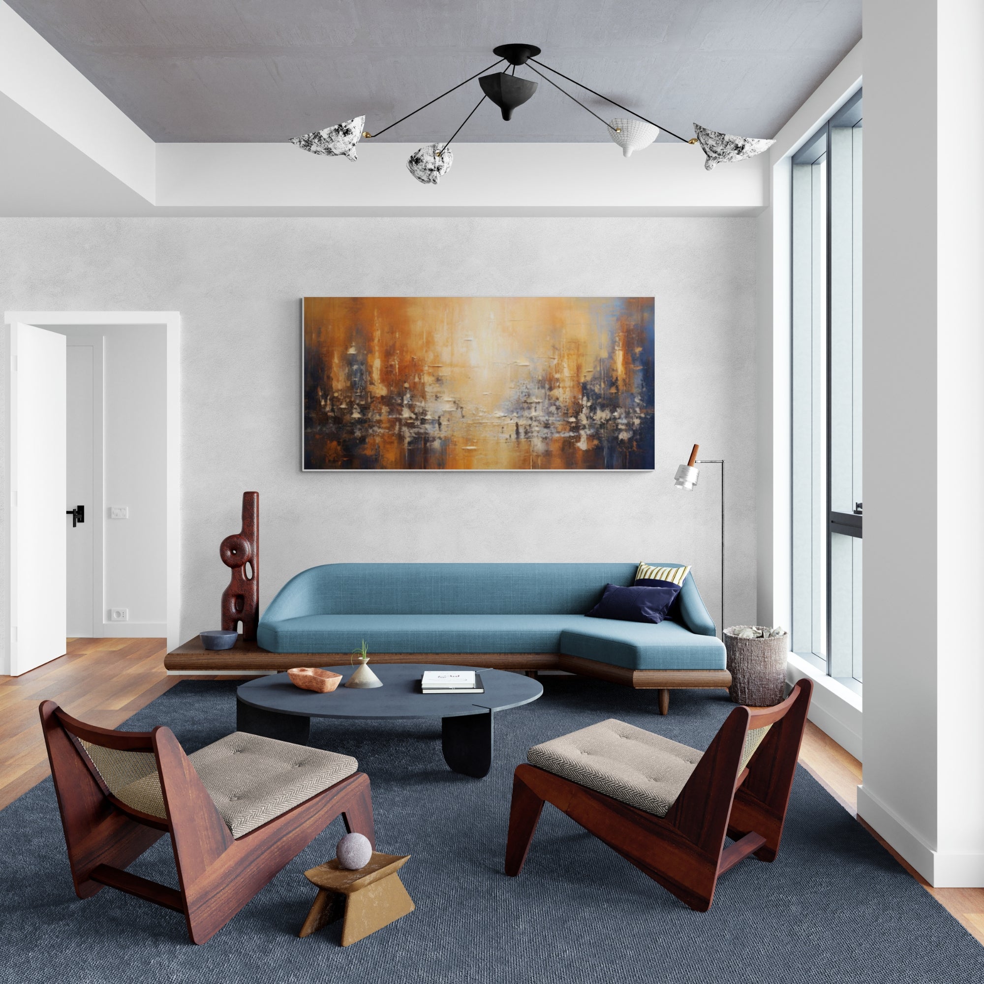 Modern cityscape with textured brushwork – This handmade artwork uses layered textures and warm tones to depict a bustling metropolis, ideal for minimalist or industrial-themed interiors seeking a bold focal point.