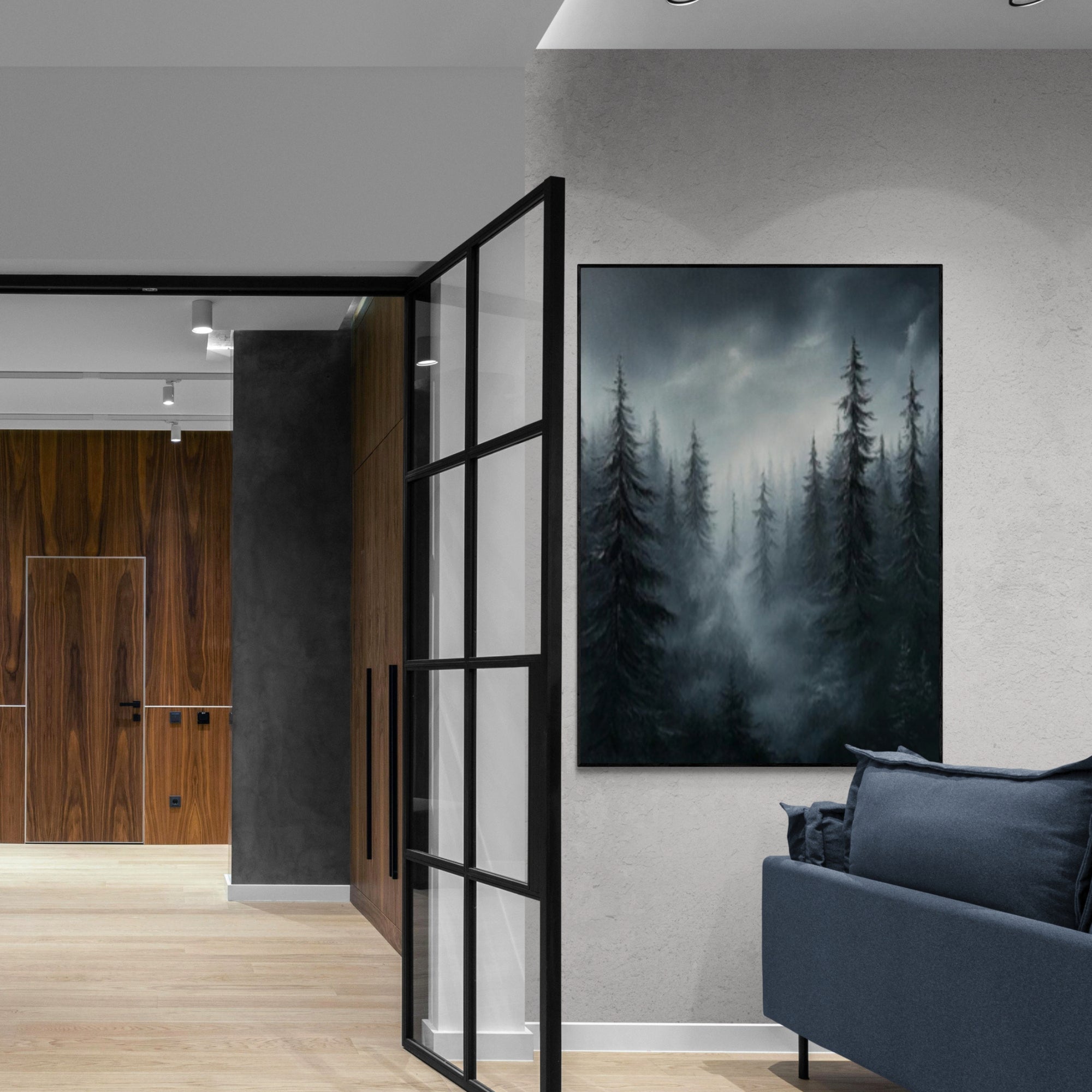 Dark woodland scene handmade in oil, great for cozy retreats or statement walls in neutral homes