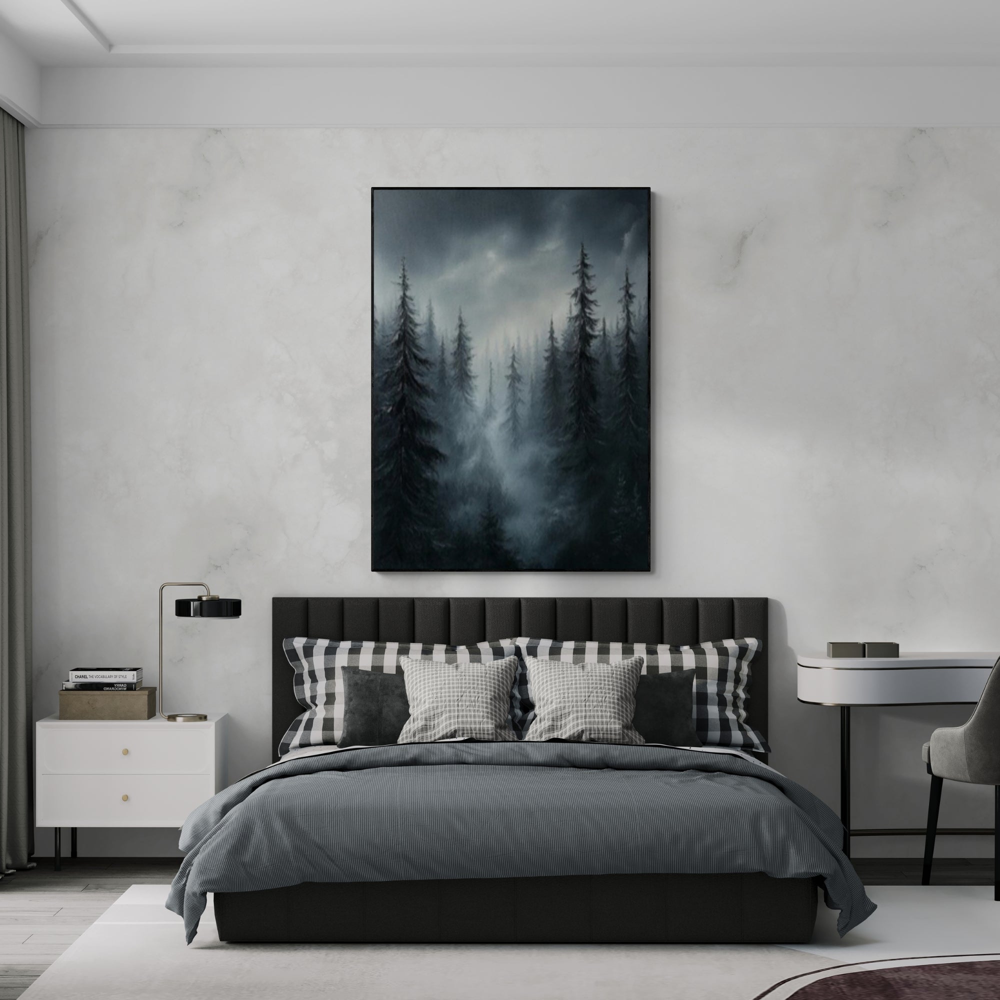 Original oil painting of misty trees, perfect for rustic decor, modern offices, or peaceful nooks