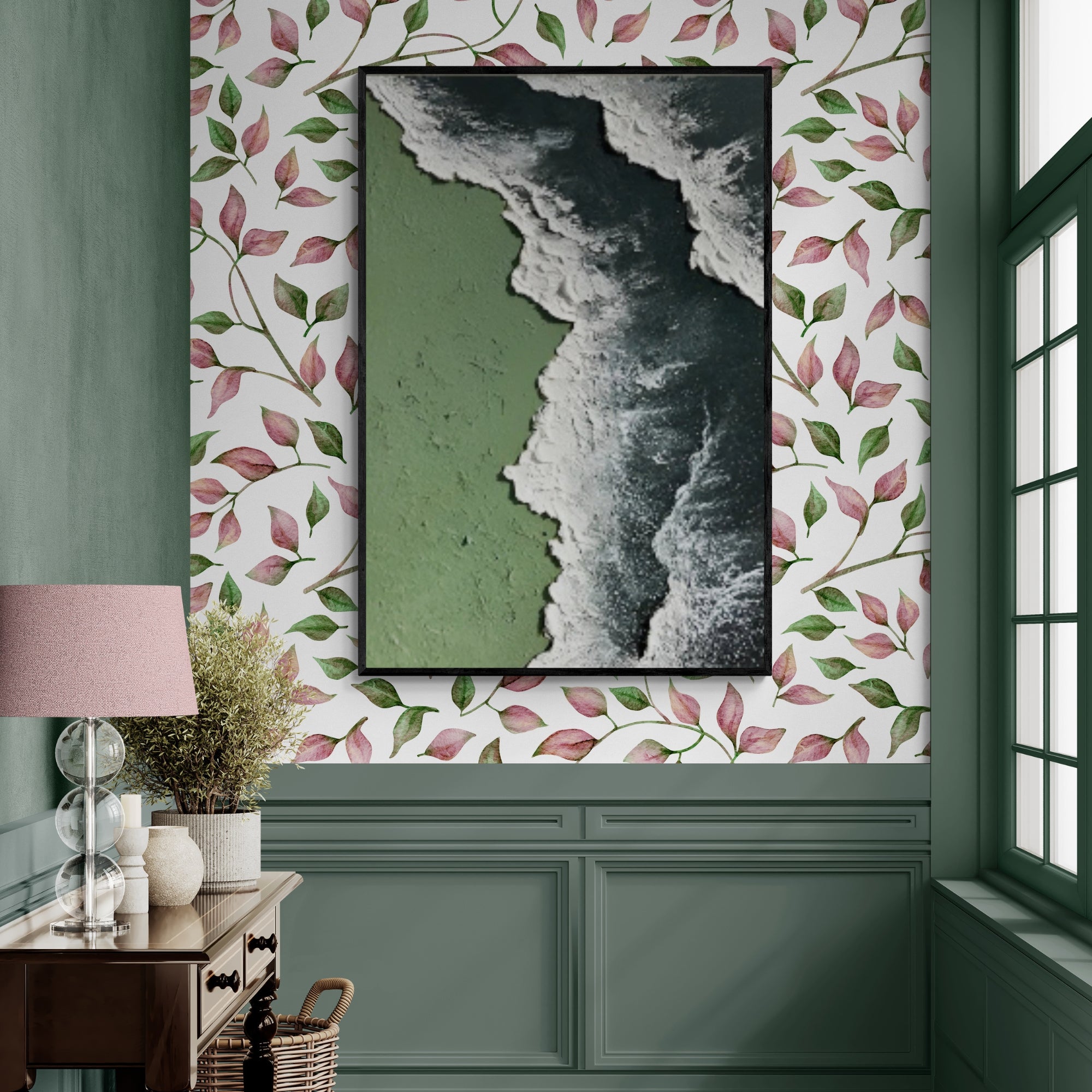 Abstract handmade shoreline piece, perfect for minimalist or nature-themed rooms.