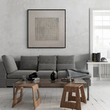 Handmade wabi-sabi oil painting with textured grid design, minimalist abstract wall art for modern and Japandi-inspired interiors.