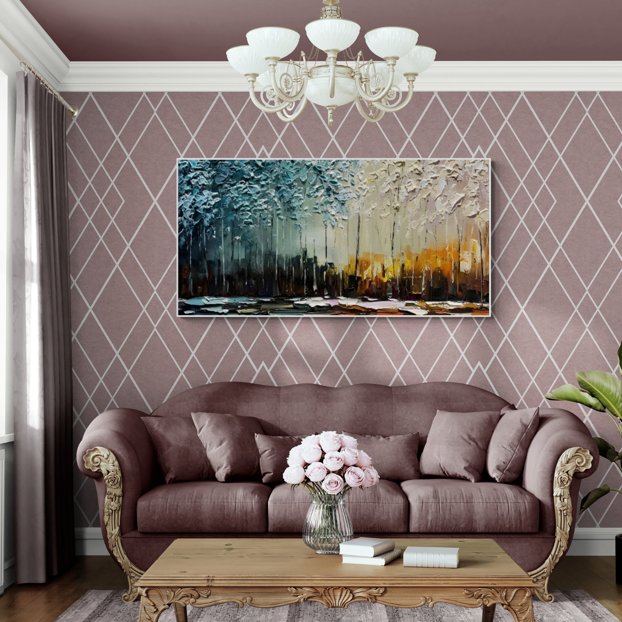 Forest-inspired oil painting, handmade to elevate serene spaces like sunrooms or reading nooks.