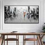 Romantic rainy day city painting, handcrafted and fitting for contemporary interiors or hotel lounges.