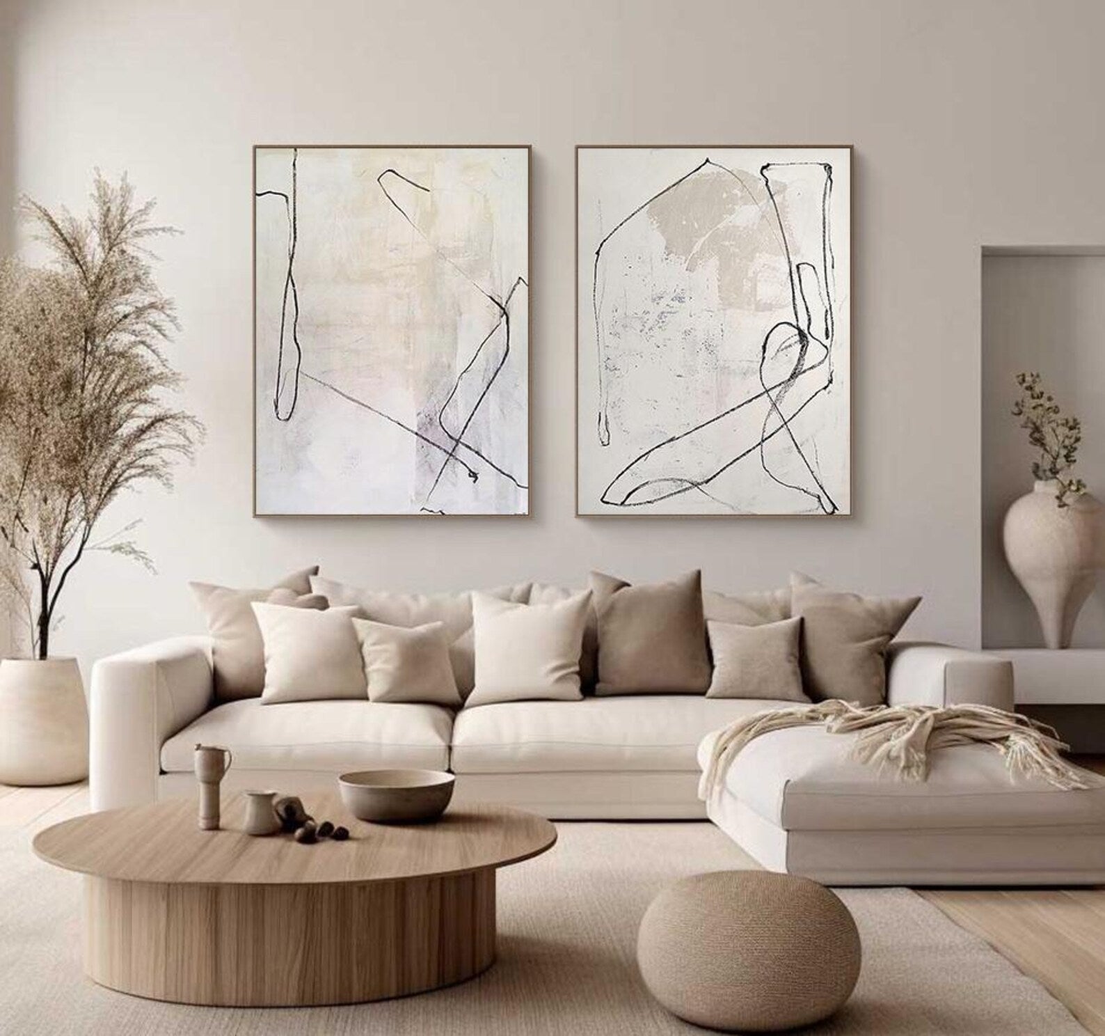 Minimalist 2-piece abstract line art set, perfect for modern dining rooms or clean Scandinavian-style offices