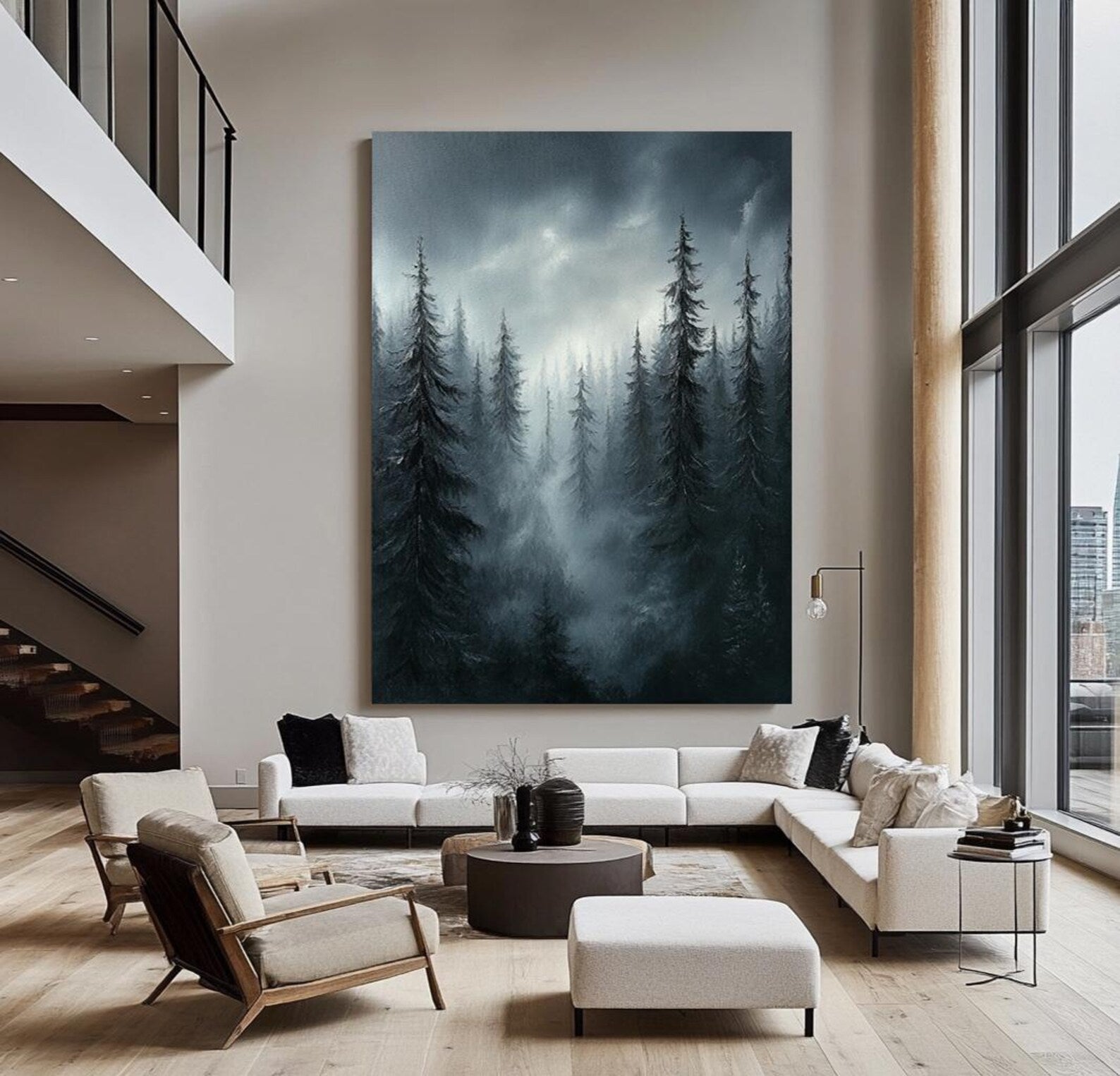 Hand-painted dark forest oil painting, perfect for moody bedrooms or modern minimalist hallways