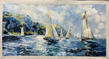 Vivid oil painting of yachts on open water, capturing the thrill of sailing and the shimmer of light on waves—an excellent choice for yacht clubs, seaside properties, or stylish interiors with a love for the sea.